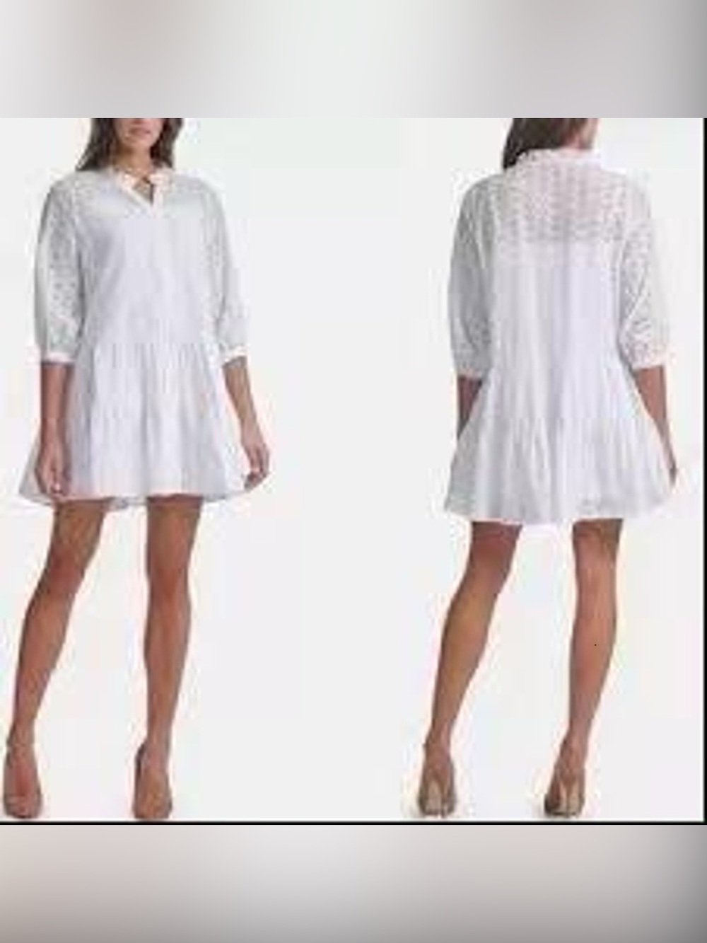 NWT Tommy Hilfiger White Eyelet Tiered Cover Up Slip Dress Boho Cottagecore S-4
